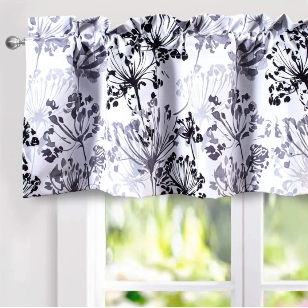 Luxury Home | Chic Black, White & Grey Acacia Floral Blossom Window Valence